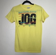 Vintage '86 Reno Gazette-Journal Jog Yellow T-Shirt M 38-40 USA Made (Fits Small