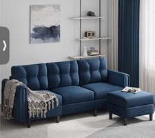 3-Seater Sofa with Ottoman Velvet Upholstered Corner Sofa  L-shaped Chaise