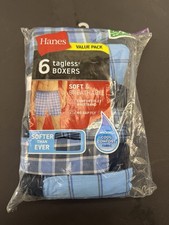 New 6 Pack Hanes Mens XL 40-42" Boxers Boxer Shorts Breathable Woven Cotton Poly