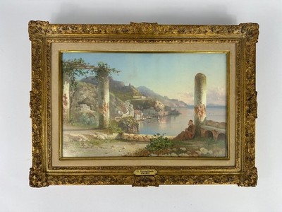 Antikes Aquarelle Thomas Leeson Rowbotham Amalfi Küste Mönch Landschaft Bild Alt