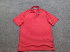 Under Armour Shirt Men Medium Red Stripe Playoff Polo Loose Fit Performance Golf