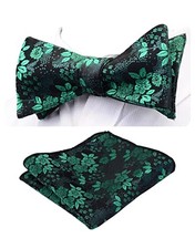 Mens Floral Bowtie Self Tie Bow Tie  Pocket Square Set Green