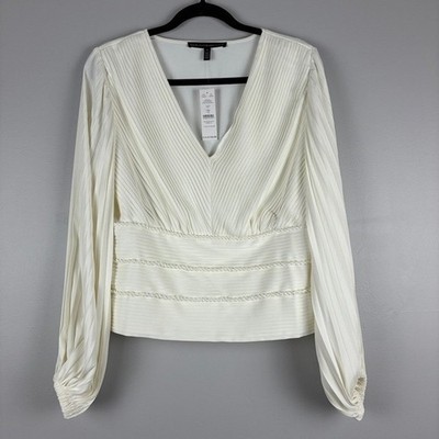 White House Black Market Pintuck Blouse 12 Ecru Romantic Chic Boho Career Top