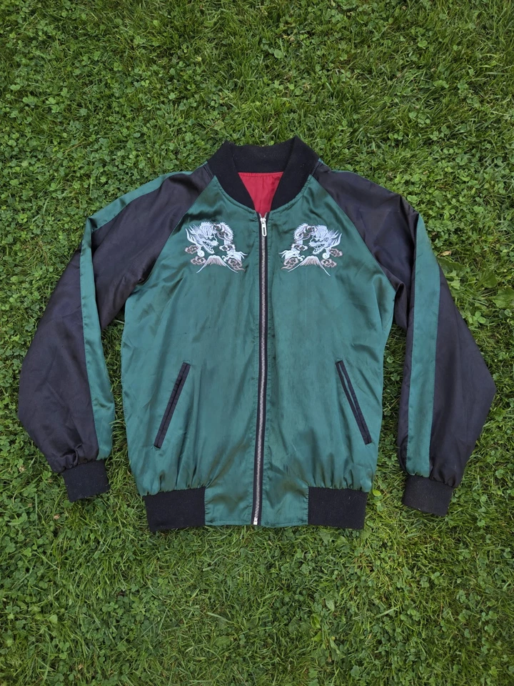 Chaqueta Jem Japonesa Bordada Souvenir Sukajan Dragón Verde Para Hombre Talla XL Foto 3 de 4