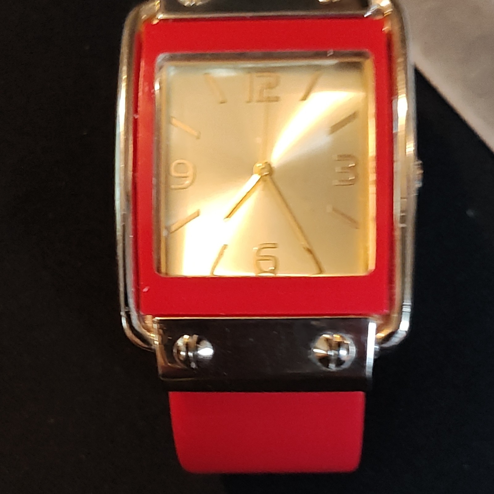 Rectangular Wristwatch Red Bangle Silver Red Case… - image 2