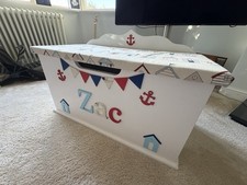Handmade nautical themed wooden toy box - used