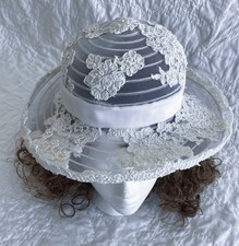 Vintage 70s 80s Wedding Bridal Alen on Lace Hat, Pearl Beaded
