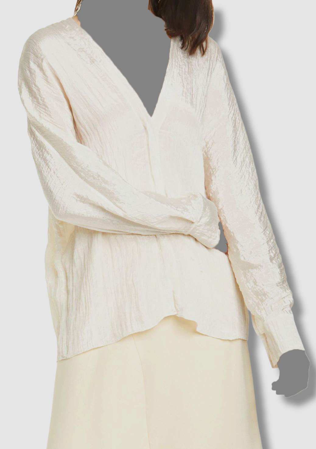 Vince Women Ivory Textured Long Sleeve V-Neck Pullover Blouse Top Size S