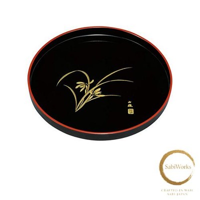 Neu Nakanishi Kogei Tablett rund Tablett schwarz Orchidee 24 cm