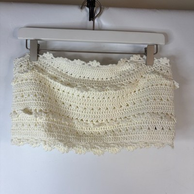 Cider Tube Top Womens XL White Crochet Scalloped Ruffle Bandeau Boho