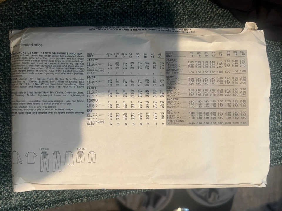 FREE SHIP! 8246 Vogue Patterns Sz 10 Multi-piece Set - Image 2 of 2