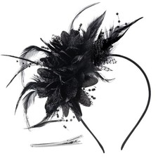 Womens Fascinators Hats with Clip Tea Party Hats for Women, Feather Pearl Black