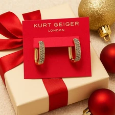 Kurt Geiger London Gold Rhinestone Hoop Earrings NWT Sparkly Glam Gift