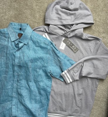 2 Lot NY Jachs Mens L Pullover Hoodie New Benzer Linen Button Down Shirt 40CM