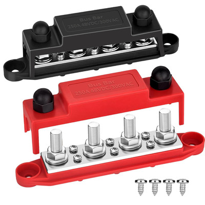 Power Distribution Block Bus Bar Terminal Block 4 X 3/8'' Posts, 6 X #8 Screws Te