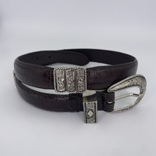 Vintage Brown Croc Leather Belt with Silver Buckle Filigree Conchos Womens Small