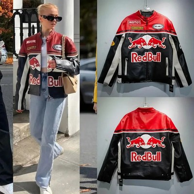 Red Bull Fashion Men Leather Jacket Leisure American Style Motorcycle Uniform