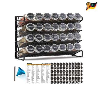 Spice Rack Organizer 4 Tier 28 Jars 386 Labels Black 13 4 W