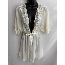 Vintage Seductive Wear by Cinema Etoile Cream Lace Trim Robe M Bohemian Boho