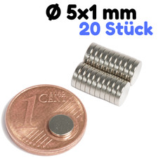 20 x Neodym Magnet Scheiben 5x1mm Mini Magnete Scheibe 5mm x 1mm Rund Falch