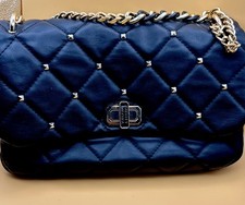 Badgley Mischka Black/Gold studded leather bag purse extra zip