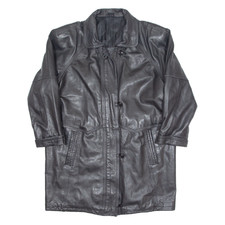 Cappotto Trench Vintage Da Donna In Pelle Nera Anni '90 L