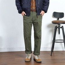 High-Quality Vintage Distressed Military Green Workwear Straight-Leg Pants