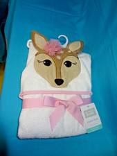Hudson Baby, Hooded Towel 100 Cotton 33" by 33", Animal Face, Fawn, Tan Pink