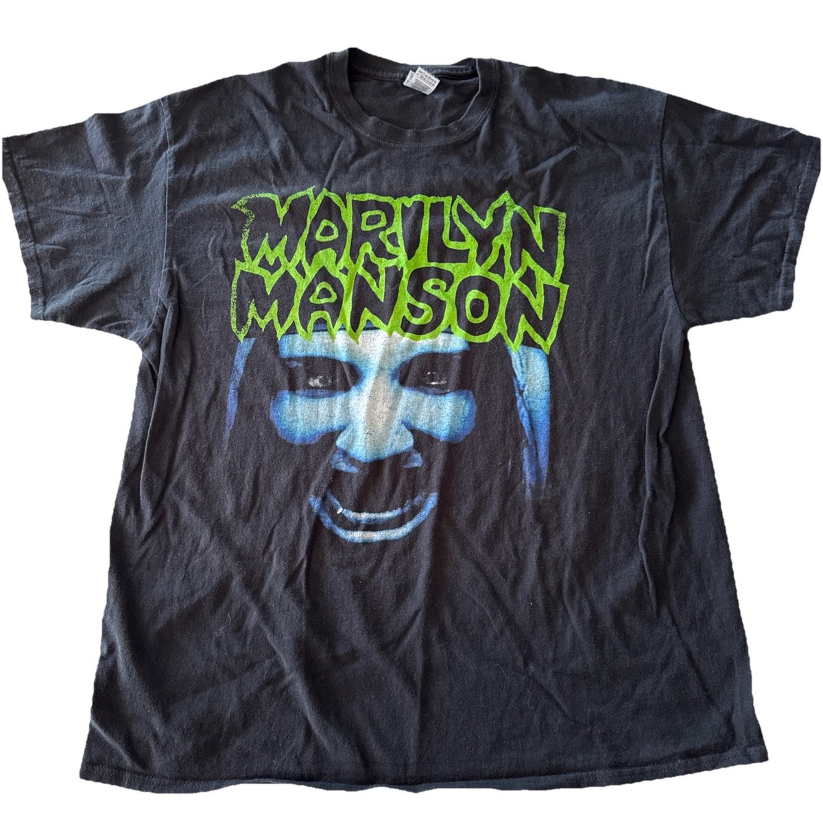 Vintage Marilyn Manson Green Letter Name And Face T-Shirt XL Black