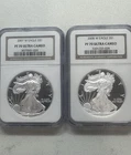 Set of 2 1oz American Silver Eagle Proof 2007 and 2008 NGC PF70 ULTRA CAMEO