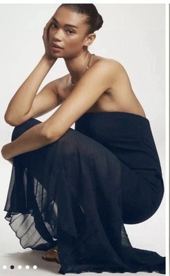 NWT ANTHROPOLOGIE Strapless Pleated Twofer Navy Maxi Dress Retail $168 Size M