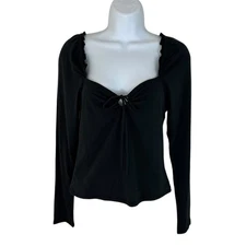 Melrose and Market Women's Size S Keyhole Front Long Sleeve Black Top NWOT