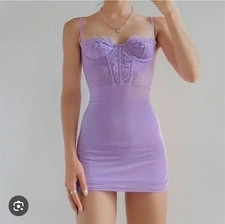 New Urban Outfitters Brenna Bustier Mini Lavender Purple Lace Dress Size Medium.