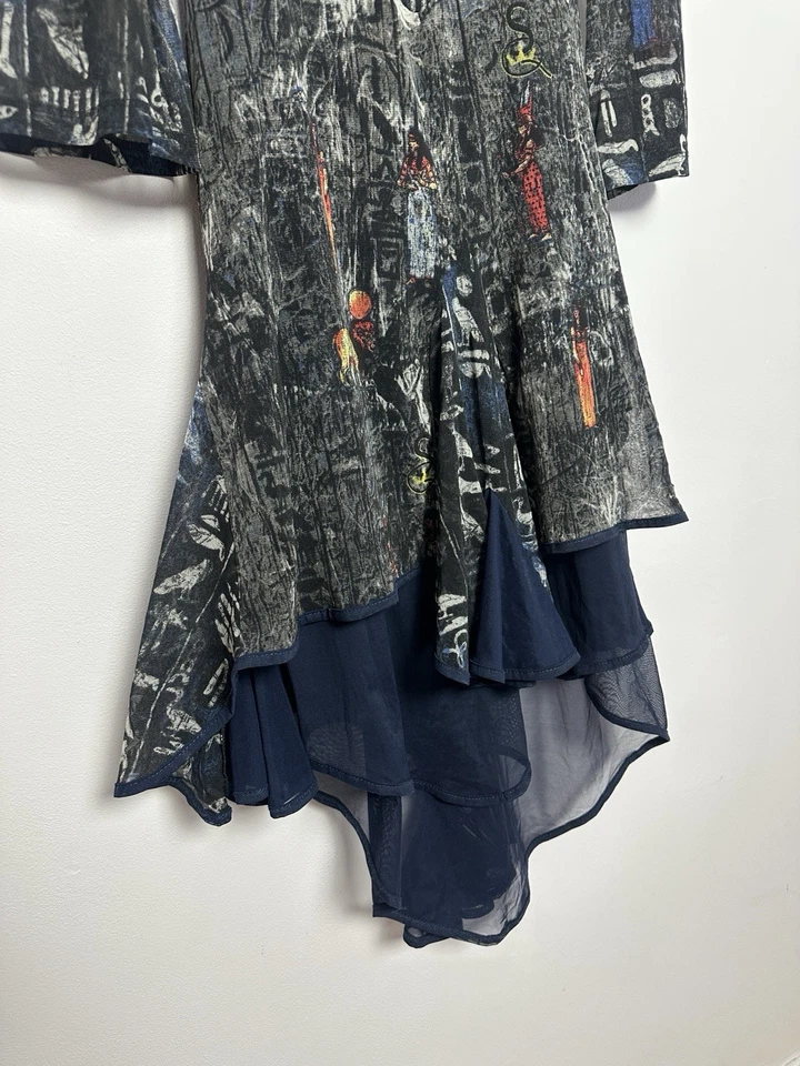 Vestido Save The Queen malha náilon boho italiano cinza assimétrico Y2K vintage tamanho M - Imagem 3 de 4