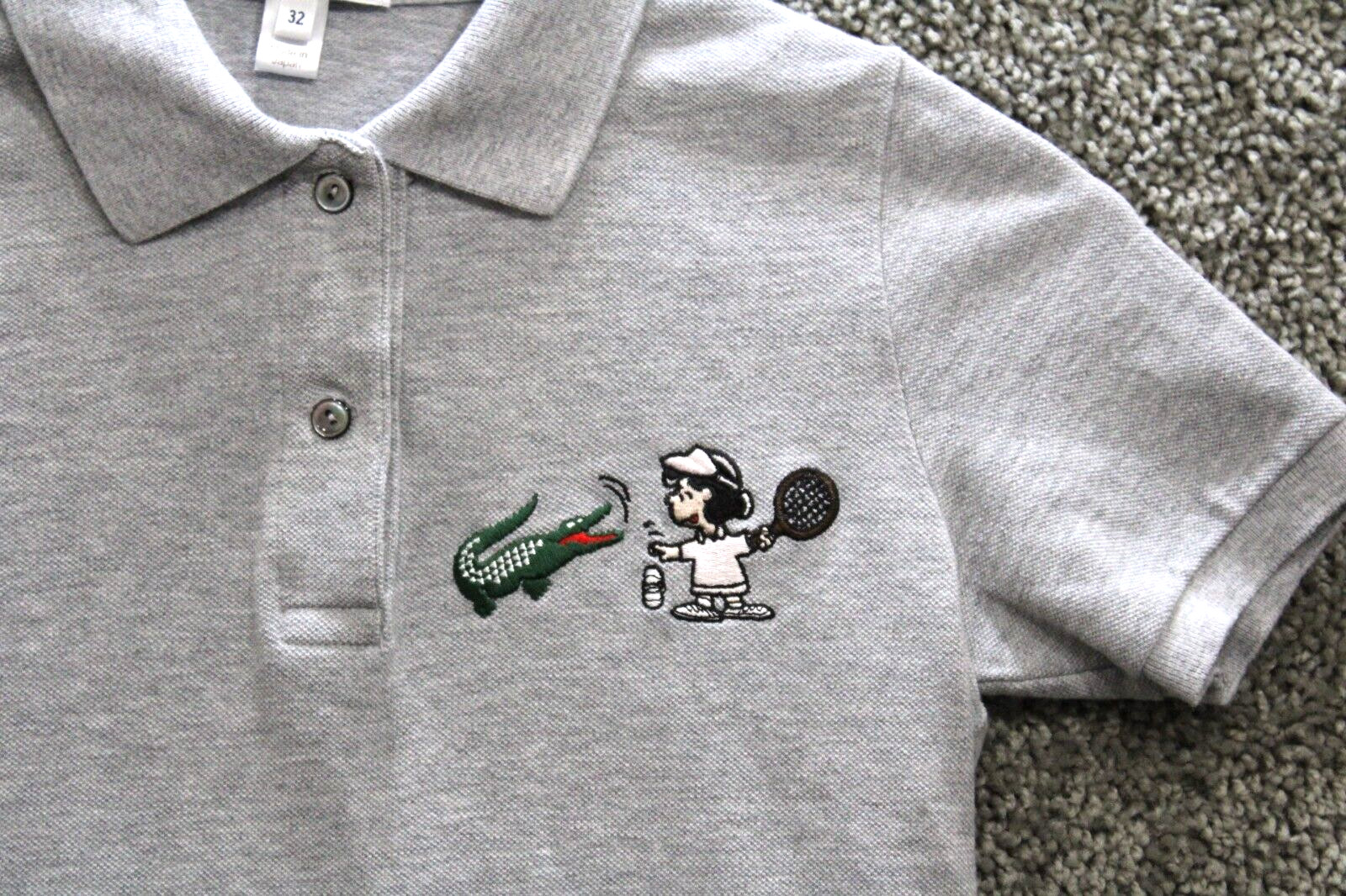 Lacoste x Peanuts Lucy Polo Shirt Womens XS 32 Gray Tennis Japan Short Sleeve thumbnail 6