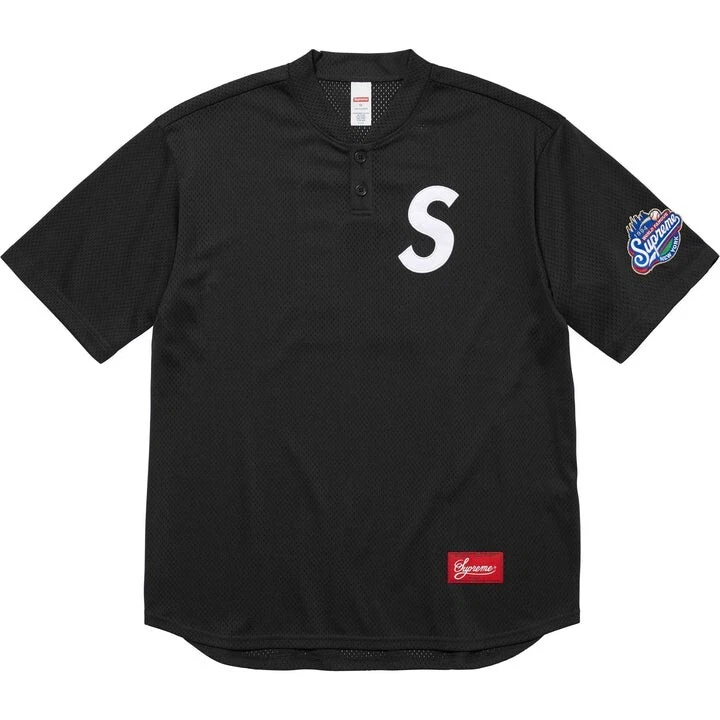 Baseball Henley noir logo Supreme S (taille S)