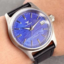 36mm Tandorio NH35A Blue Dial Automatic Mens Watch Sapphire Glass Date 20BAR