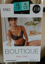 M&S BOUTIQUE Bra 36A Black  Full Cup Bra Lace Underwired RRP�18 New with Tags 