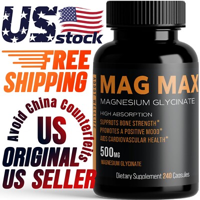 Magnesium Glycinate 500mg Capsules - 240 Count | High Absorption & Gentle on Sto