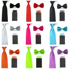 Men's Solid Skinny 5CM Tie Bow Tie With Handkerchief Pocket Square Set SET31