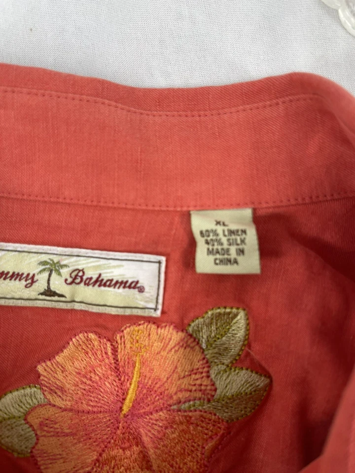 Camisa Tommy Bahama Lino Seda Abotonada Cómoda XL Extra Grande Color Salmón Foto 4 de 4