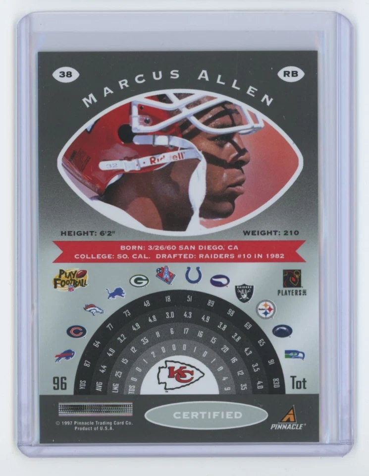 1997 Pinnacle Certified Marcus Allen . Kansas City Chiefs #38 - Image 2 of 2