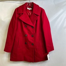 Anne Klein Double Breasted Wool Peacoat Women's Petite Size Pl Lychee Red