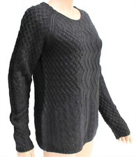 Ladies JUMPER Chunky Raglan Sleeve BLACK Wool Blend ELLEN REYS Pullover S nwot