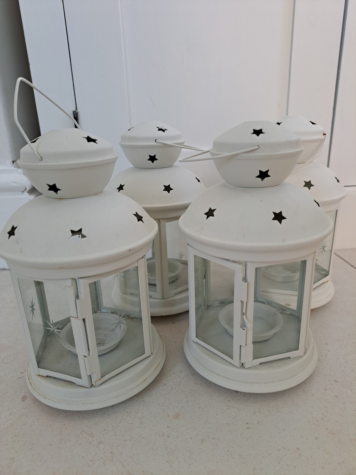 4x IKEA Rotera Lanterns Tea Light Candle Holders Hanging WHITE Summer