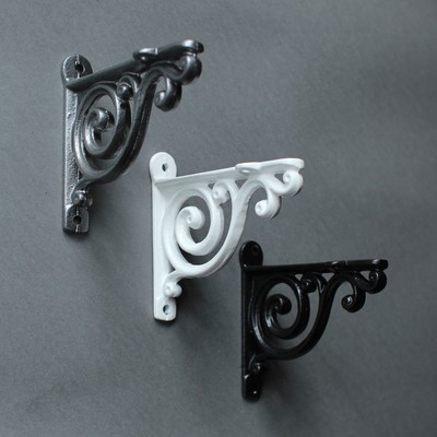 4'' KLEINE ANTIKE VIKTORIANISCHE REGAL-WANDHALTERUNG AUS GUSSEISEN SCHWARZ WEISS ZINN - BR01