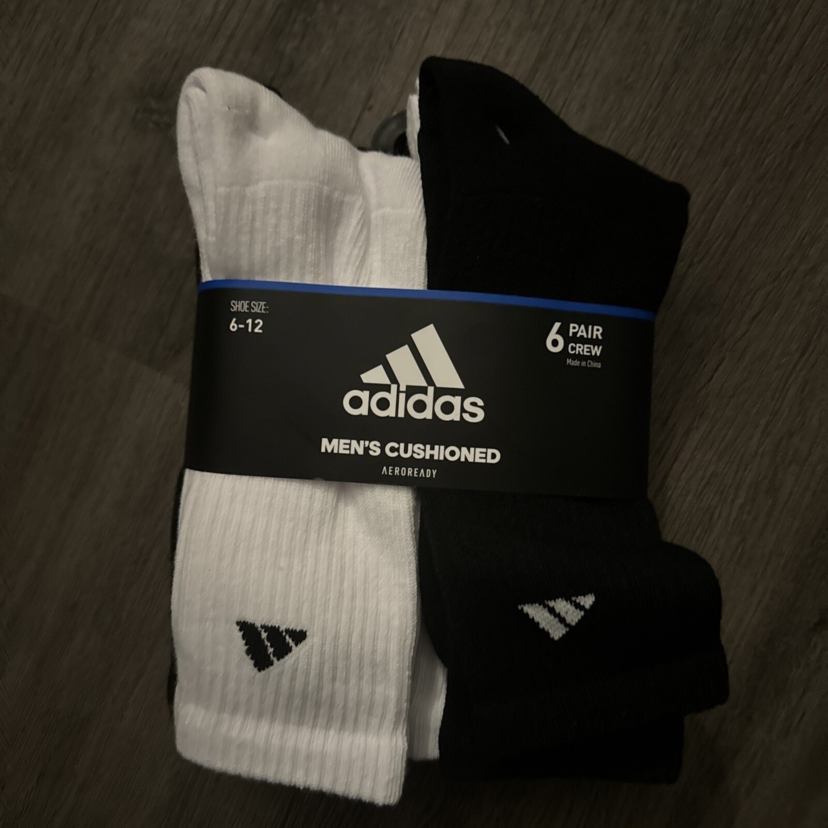 Adidas 6 Pair Large Crew Mens Cushioned Aeroready Socks Shoe size (6-12)