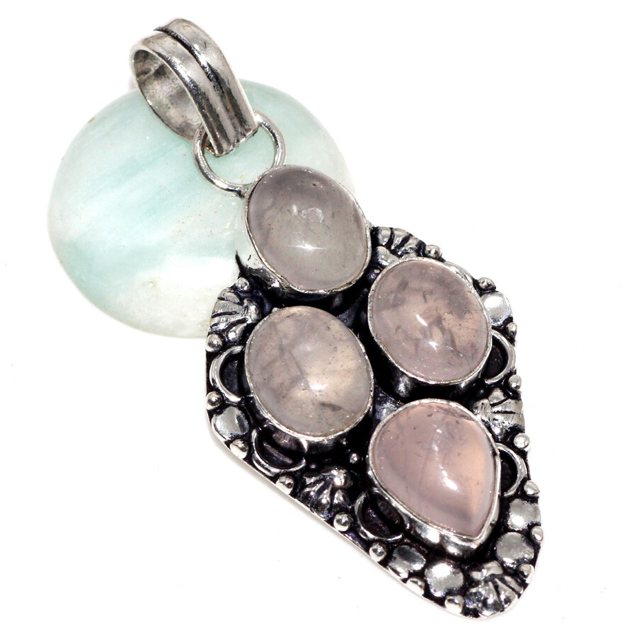 Rose Quartz 925 Silver Plated Gemstone Pendant 2