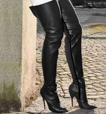 Women Pointy Toe Thigh High Over Knee Pu Leather Boot Stiletto High Heel 34-43