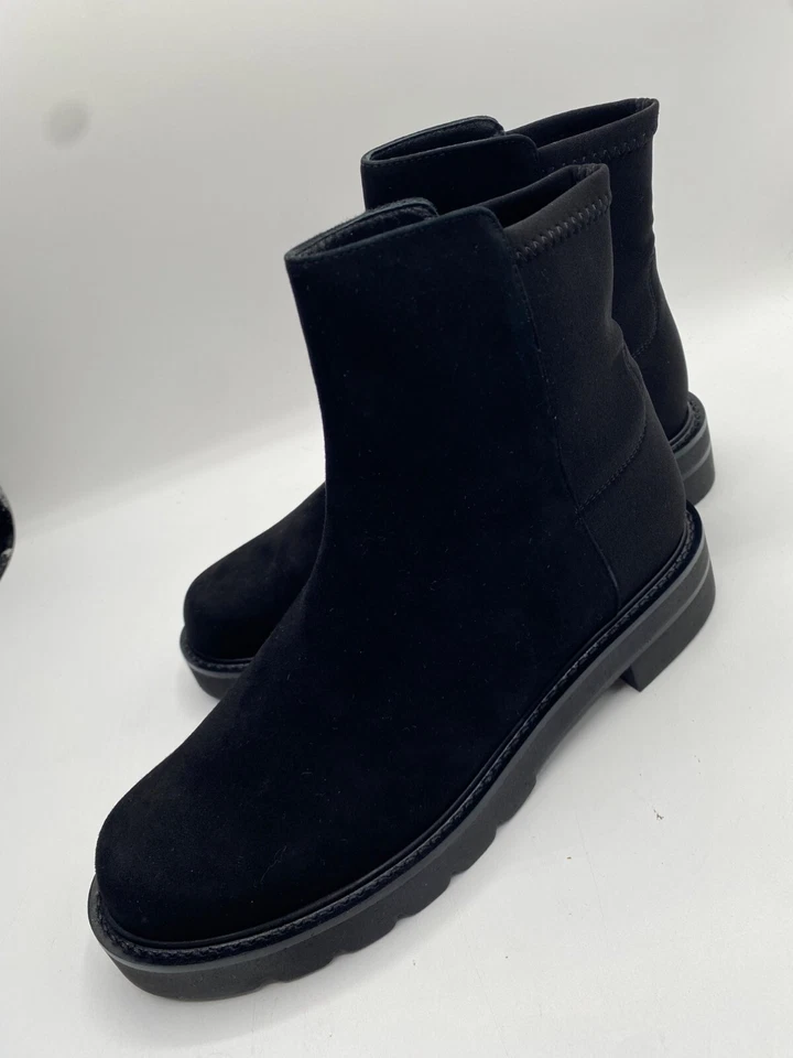 Botín ligero Stuart Weitzman negro 5050 Lift cuero tacón bloque nuevo con caja Foto 3 de 4